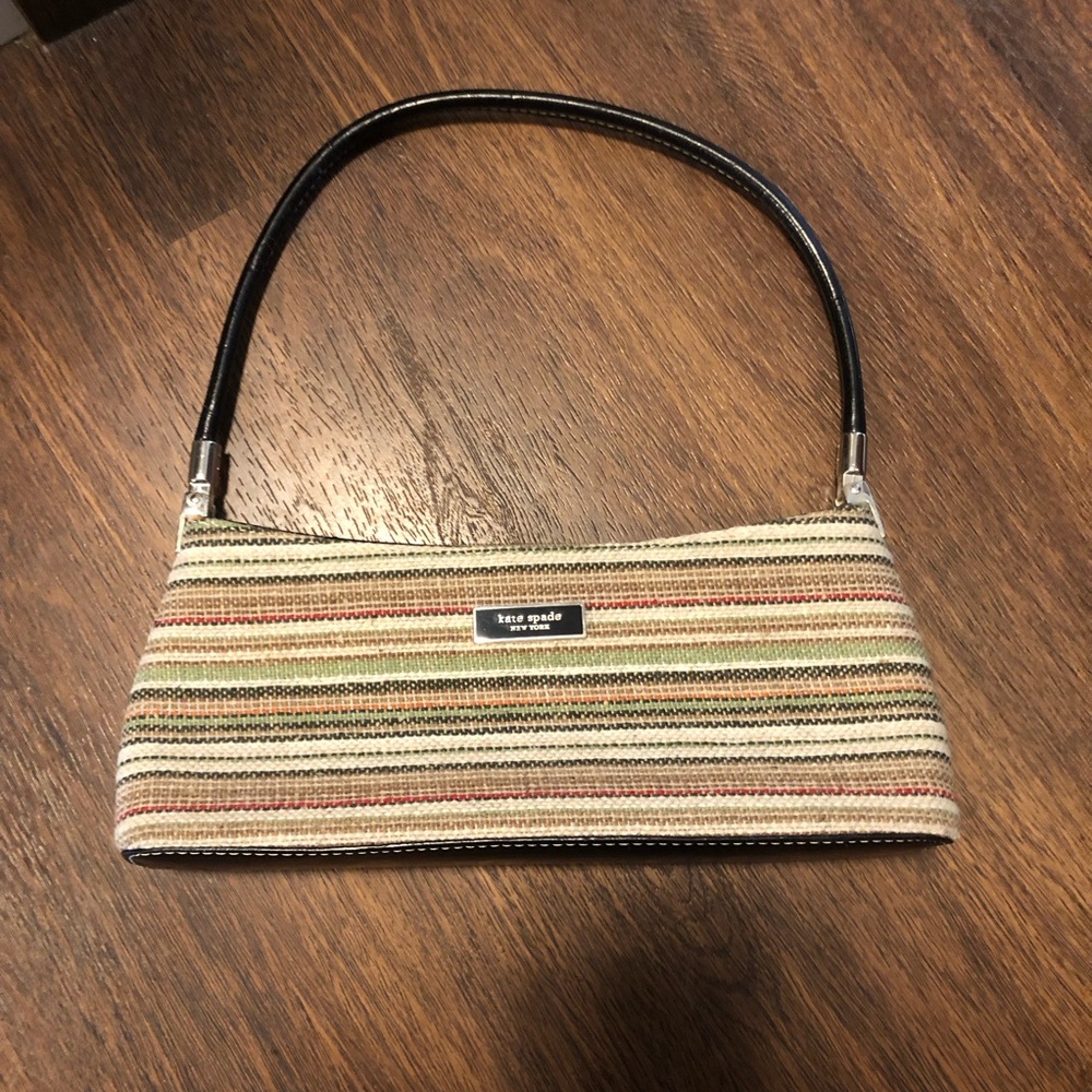 Kate Spade - Vintage Earth-Tone Striped Tweed Small shoulder Bag purse